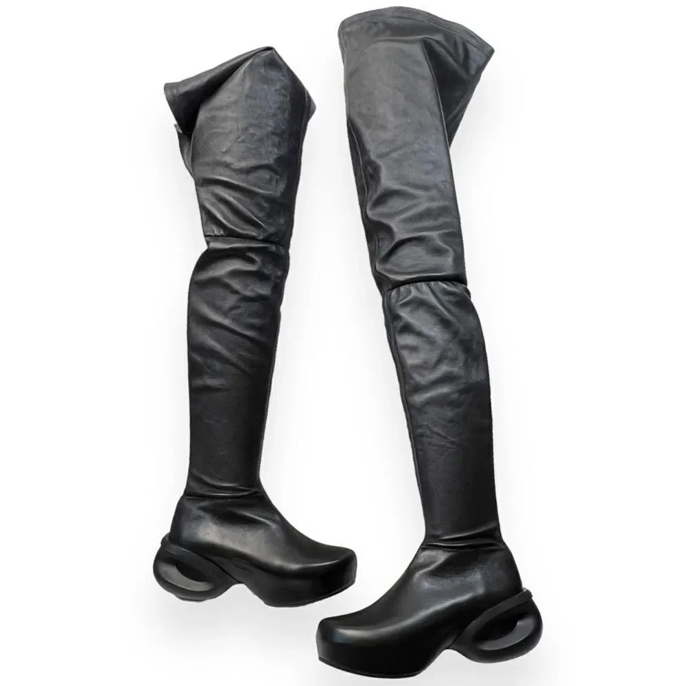 GIVENCHY G-Clog Lambskin Black Leather Over-the-knee Vouge Runway Boots Size 39